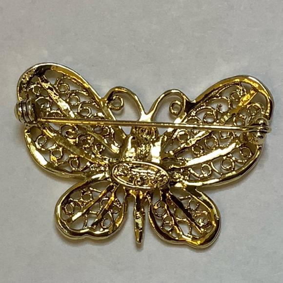 Danecraft Jeweled Gold Toned Butterfly Brooch - Picture 4 of 8